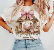 Greatest Gift of All Shirt, Bow Nativity Coquette