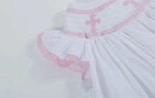 Load image into Gallery viewer, White and Light Pink Cross Bishop Dress
