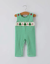 Load image into Gallery viewer, Christmas Tree Smocked Green Stripe Baby Boy Romper-Ships 10/10
