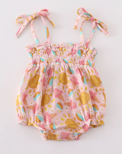 Premium Pink muslin sun ice cream smocked girl bubble