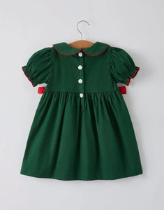 Girls Holiday Outfit - Santa Bow Green Christmas Dress-Ships 11/10