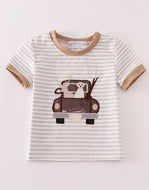 Brown stripe car hunting boy top