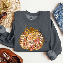 Load image into Gallery viewer, Floral Pumpkin, Happy Fall, Flowers, Autumn, Thanksgiving Sweatshirt
