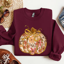 Load image into Gallery viewer, Floral Pumpkin, Happy Fall, Flowers, Autumn, Thanksgiving Sweatshirt
