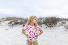 Load image into Gallery viewer, Olivia Green Pink Floral Rash Guard Swimsuit
