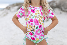 Load image into Gallery viewer, Olivia Green Pink Floral Rash Guard Swimsuit

