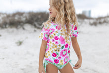 Load image into Gallery viewer, Olivia Green Pink Floral Rash Guard Swimsuit
