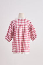 Load image into Gallery viewer, Pink gingham flannel lace  dress
