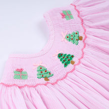 Load image into Gallery viewer, Pink christmas tree hand smocked ruffle pants set
