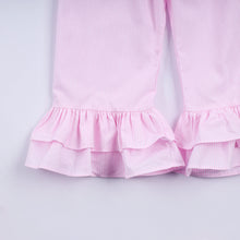 Load image into Gallery viewer, Pink christmas tree hand smocked ruffle pants set
