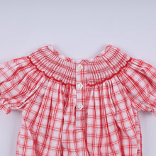 Load image into Gallery viewer, Red christmas santa claus hand smocked plaid bubble
