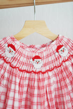 Load image into Gallery viewer, Red christmas santa claus hand smocked plaid dress
