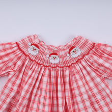 Load image into Gallery viewer, Red christmas santa claus hand smocked plaid bloomer set
