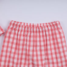 Load image into Gallery viewer, Red christmas santa claus hand smocked plaid ruffle pants set
