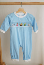 Load image into Gallery viewer, Blue nativity hand smocked romper
