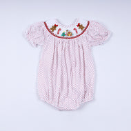 Red gingerbread hand smocked bubble