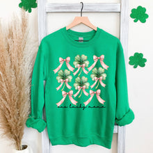 Load image into Gallery viewer, One Lucky Mama, St. Paddy&#39;s Day, Coquette, Bow, Clover, Shamrock, Lucky, Irish, Lucky Charm, St Patrick&#39;s Day Sweatshirt
