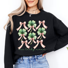 Load image into Gallery viewer, One Lucky Mama, St. Paddy&#39;s Day, Coquette, Bow, Clover, Shamrock, Lucky, Irish, Lucky Charm, St Patrick&#39;s Day Sweatshirt
