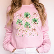 Load image into Gallery viewer, One Lucky Mama, St. Paddy&#39;s Day, Coquette, Bow, Clover, Shamrock, Lucky, Irish, Lucky Charm, St Patrick&#39;s Day Sweatshirt

