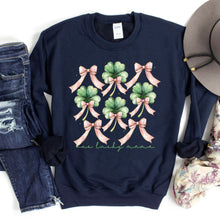 Load image into Gallery viewer, One Lucky Mama, St. Paddy&#39;s Day, Coquette, Bow, Clover, Shamrock, Lucky, Irish, Lucky Charm, St Patrick&#39;s Day Sweatshirt
