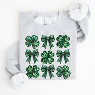 Sparkly Clover, Shamrock, Faux Sequins, Bow, Coquette, Lucky, Irish, Lucky Charm, St Patrick's Day Sweatshirt