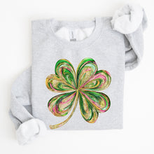 Load image into Gallery viewer, Colorful Shamrock, Four Leaf Clover, Sequin Style, Lucky, Irish, Lucky Charm, Retro, St Patrick&#39;s Day Sweatshirt
