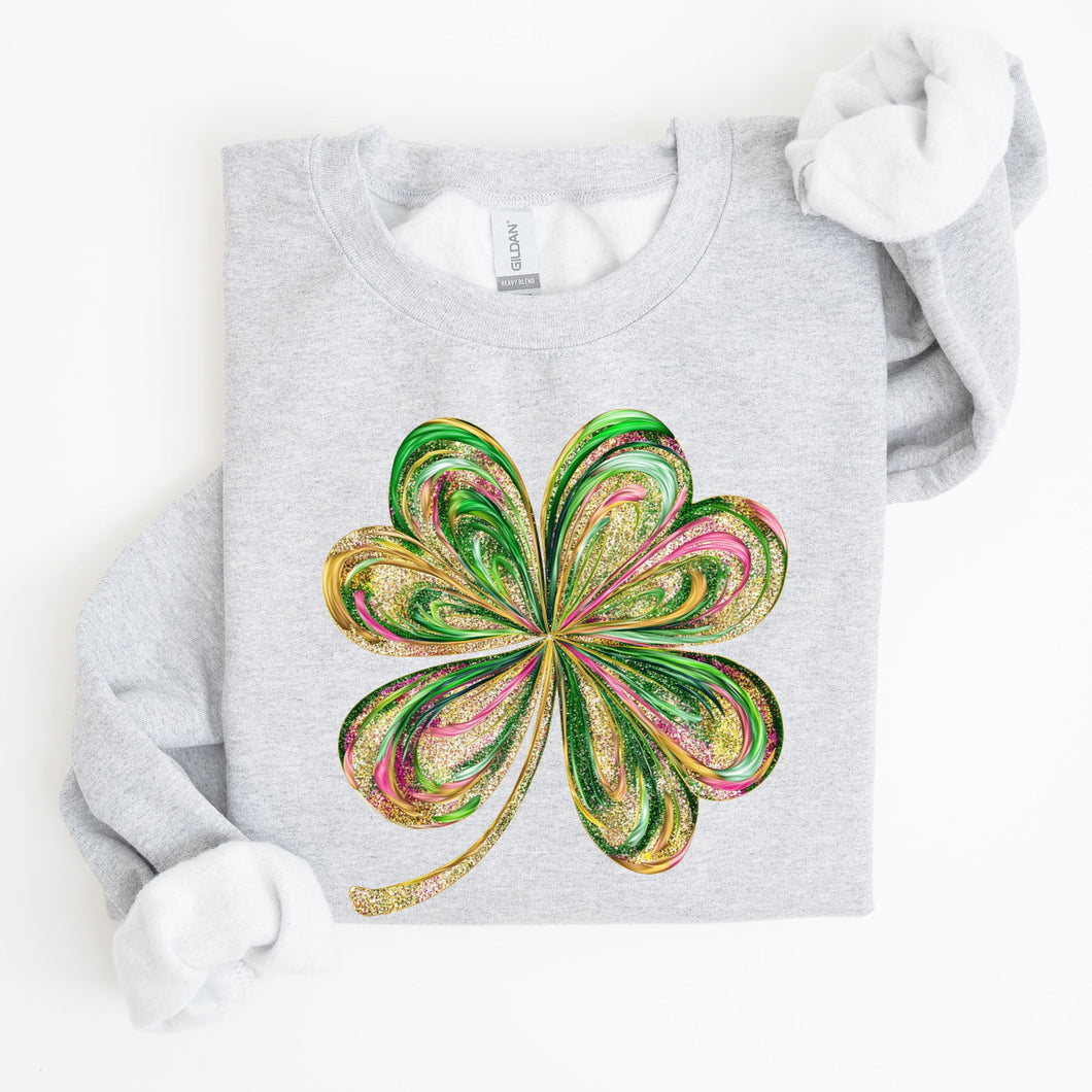Colorful Shamrock, Four Leaf Clover, Sequin Style, Lucky, Irish, Lucky Charm, Retro, St Patrick's Day Sweatshirt
