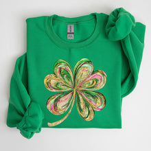 Load image into Gallery viewer, Colorful Shamrock, Four Leaf Clover, Sequin Style, Lucky, Irish, Lucky Charm, Retro, St Patrick&#39;s Day Sweatshirt
