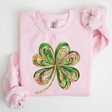 Load image into Gallery viewer, Colorful Shamrock, Four Leaf Clover, Sequin Style, Lucky, Irish, Lucky Charm, Retro, St Patrick&#39;s Day Sweatshirt
