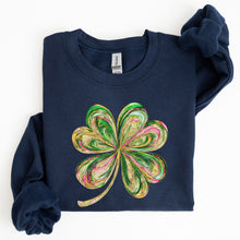 Load image into Gallery viewer, Colorful Shamrock, Four Leaf Clover, Sequin Style, Lucky, Irish, Lucky Charm, Retro, St Patrick&#39;s Day Sweatshirt

