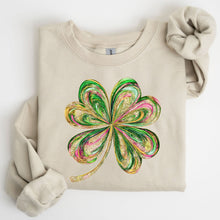 Load image into Gallery viewer, Colorful Shamrock, Four Leaf Clover, Sequin Style, Lucky, Irish, Lucky Charm, Retro, St Patrick&#39;s Day Sweatshirt
