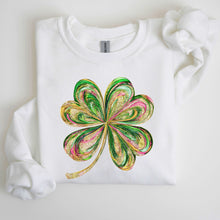 Load image into Gallery viewer, Colorful Shamrock, Four Leaf Clover, Sequin Style, Lucky, Irish, Lucky Charm, Retro, St Patrick&#39;s Day Sweatshirt
