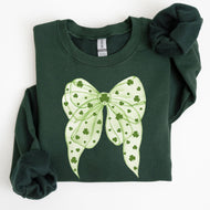 Green Coquette, Bow, Lucky, Shamrock, Lucky Charm, Irish, Retro, St Patrick's Day Sweatshirt