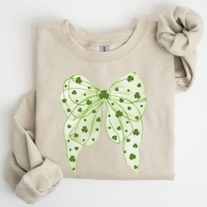 Green Coquette, Bow, Lucky, Shamrock, Lucky Charm, Irish, Retro, St Patrick's Day Sweatshirt