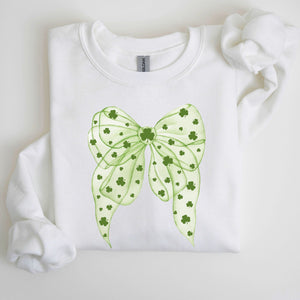 Green Coquette, Bow, Lucky, Shamrock, Lucky Charm, Irish, Retro, St Patrick's Day Sweatshirt