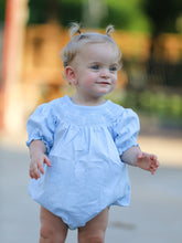 Load image into Gallery viewer, Girls Cross Smocking Embroidered Blue Romper
