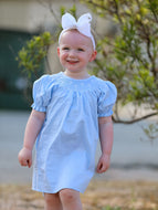 Girls Cross Smocking Embroidered Blue Dress
