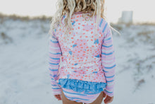 Load image into Gallery viewer, Elsie Pink Blue Abstract Long Sleeve Rash Guard Swimsuit
