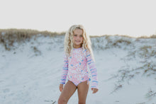 Load image into Gallery viewer, Elsie Pink Blue Abstract Long Sleeve Rash Guard Swimsuit
