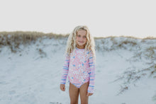 Load image into Gallery viewer, Elsie Pink Blue Abstract Long Sleeve Rash Guard Swimsuit
