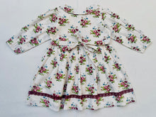 Load image into Gallery viewer, Bunch Floral Printed Girl&#39;s Cotton Dress with Crimson Lace
