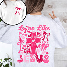 Load image into Gallery viewer, Love Like Jesus, Valentine&#39;s Day, Heart, Cross, Faith, Christian, Religious, Front and Back Sweatshirt
