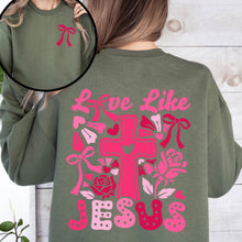 Load image into Gallery viewer, Love Like Jesus, Valentine&#39;s Day, Heart, Cross, Faith, Christian, Religious, Front and Back Sweatshirt
