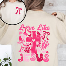 Load image into Gallery viewer, Love Like Jesus, Valentine&#39;s Day, Heart, Cross, Faith, Christian, Religious, Front and Back Sweatshirt
