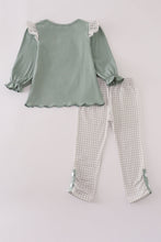 Load image into Gallery viewer, Sage turkey french knot ruffle pants set
