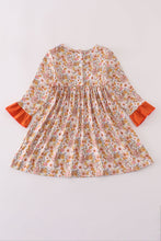 Load image into Gallery viewer, Rust floral print deer embroidery ruffle dress
