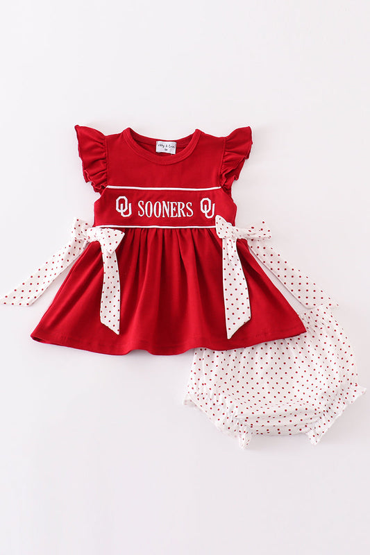Red sooners embroidery girl bloomer set - Abbies Place