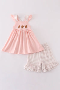 Pink easter bunny french knot girl set