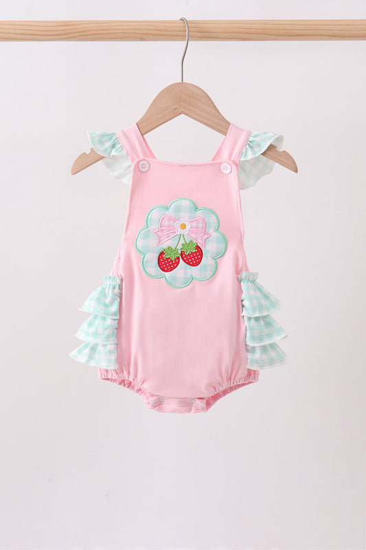 Pink Strawberry Applique Knit Bubble