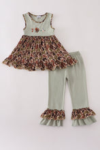 Load image into Gallery viewer, Green camouflage hunting embroidery ruffle pants set
